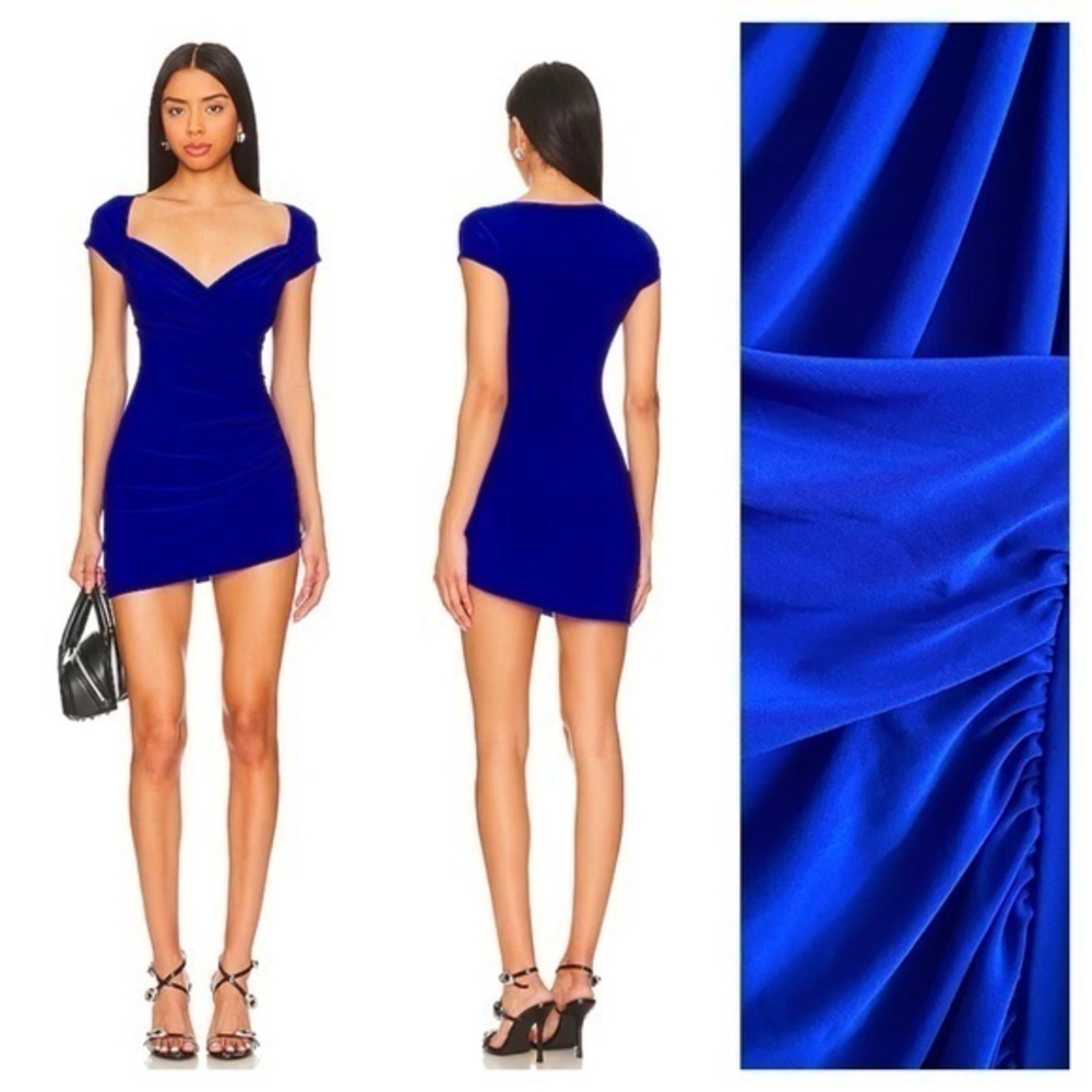 Revolve Norma Kamali Electric Blue Sweetheart Side Drape Pickleball Dress L